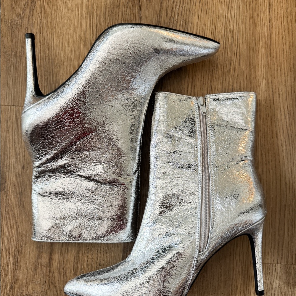 Aqua Silver Heeled Ankle Boots